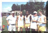 Brent Moore, green hair, with Kris Fant, Cade Liverman, Coach Pantas, Coach Buchanan 2002 JO