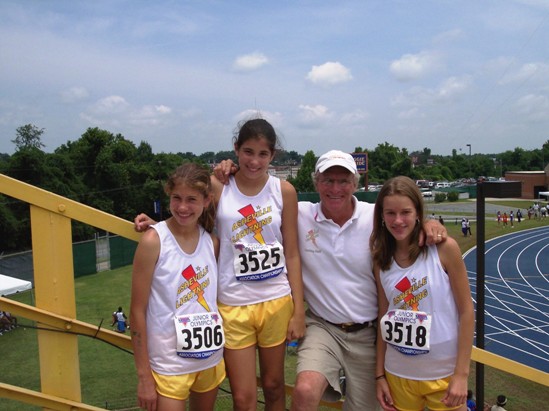 2004 Junior Olympics Elizabeth Elmore, Sophia Treakle, Coach Pantas, Meredith Mercer